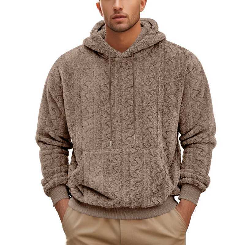 High Street Autumn and Winter New Mens Hooded Jacquard Teddy Fleece Sports and Leisure Trend Sweater Z250621