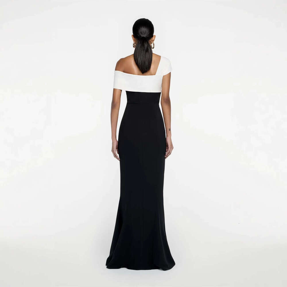 Long Dress Summer French Niche Design Liu Shishi Celebrity Same Style Fashion Color Block Off Shoulder Slim Fit Mermaid Long Dress Gown Sexy Long Skir