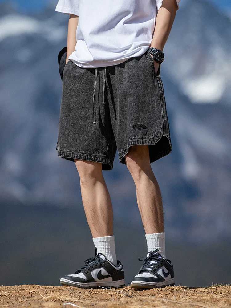 Mens Vintage Washed Cargo Shorts Summer 2025 Embroidered J-Style Loose Fit Drawstring Streetwear W250621
