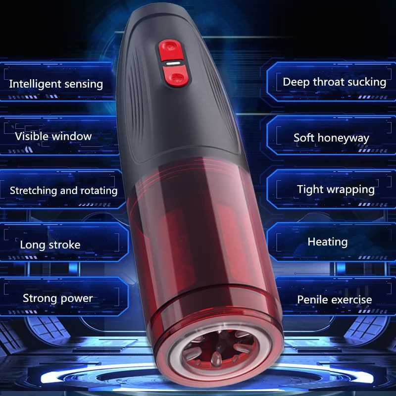 Electric Visible Penis Training Pump Male Masturbator Super Mileage Rotating Telescopic Cup Spiral Warming Realistic Channel Toy W250621