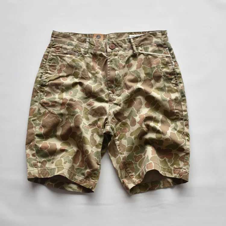 Summer Mens Vintage Americana Shorts Heavy Washed Desert Camouflage Cargo Shorts| Distressed Workwear Style 5-Inch Inseam W250621