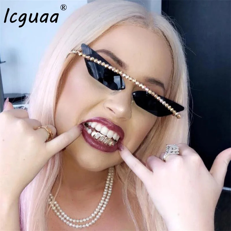 Cat Eye Sunglasse Cool Diamond Sun Glasses Metal Frame Mirror Lady Rimless Rhinestaone Triangle Eyewear 250617