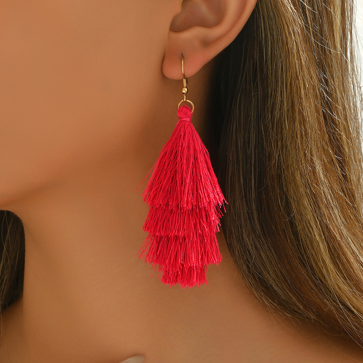 Style Women's Earrings Personality Handmade Woven Design Tassel Studs Versatile Ear Jewelry
