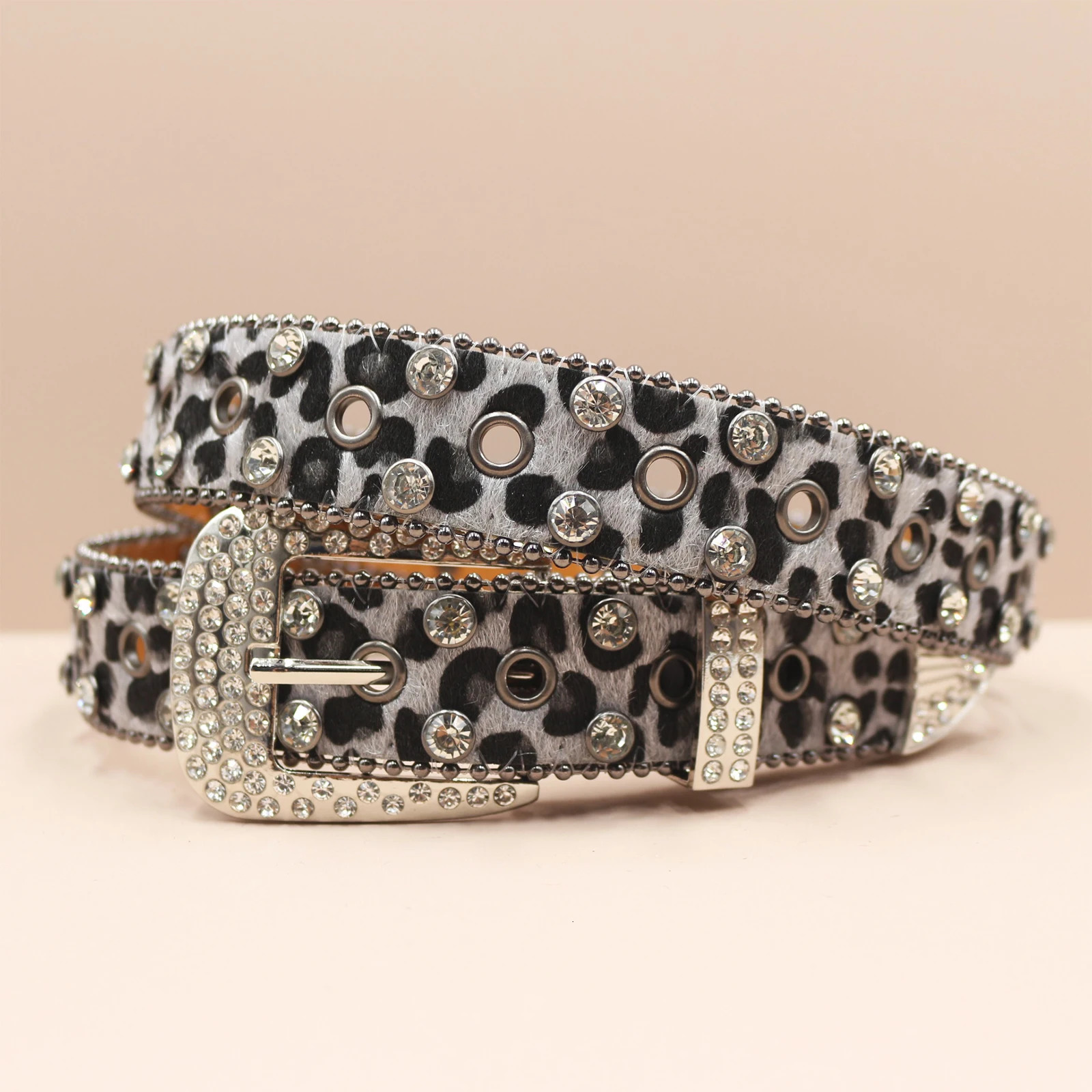 Decorative Womens Belt BB belt Diamond Fashion Western Leopard print Belt Full Diamond Embedding PU Wide 3.3cm Crystal Diamond 250617