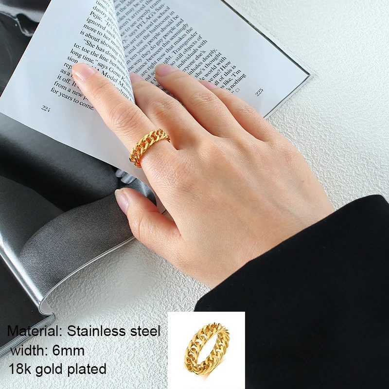 6mm Thick Chunky Chain Ring Cuban Curb Link Stainless Steel Stylish Ring for Women Girls V250620