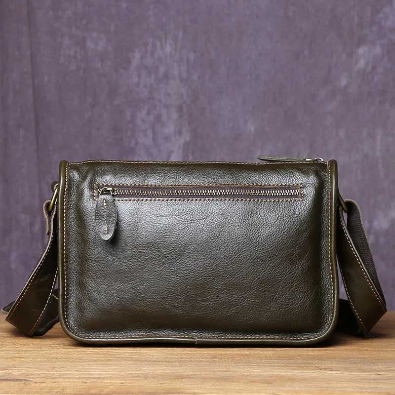 Handmade Genuine Leather Shoulder Backpack Mens Original First Layer Cowhide Plain Color Casual Fashion Messenger Bag Z250621
