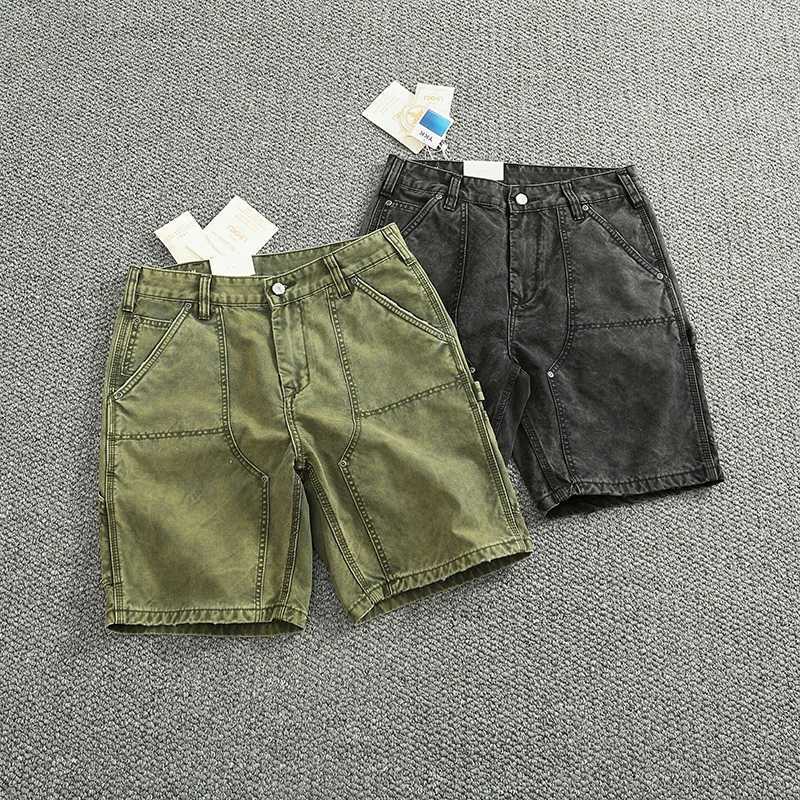 Distressed Heavyweight Washed Logger Workwear Shorts for Men 00% Cotton Retro Casual Trendy Brand Summer Mid-Length Cargo Pants W250621