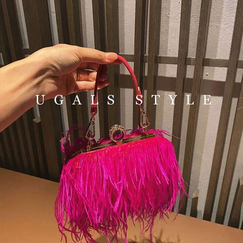 Designer Bag Ostrich Feather Party Evening Clutch Women Wedding Purse Handbag Shoulder Chain Designer Bag