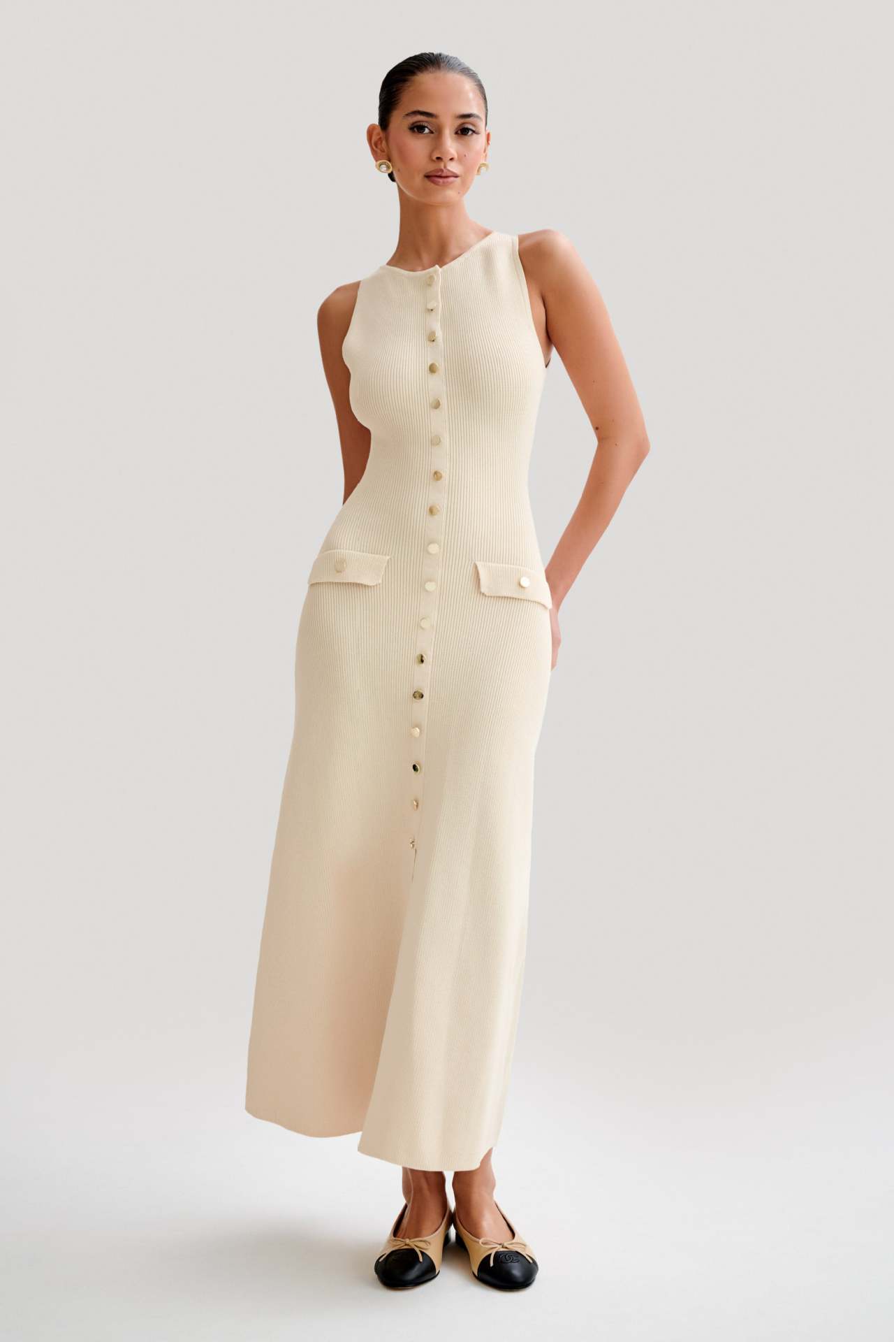 X6213Summer new knitted dress European and American women's dress elegant sleeveless button fashion sexy slim long skirt