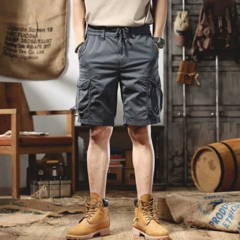 Mens Cargo Shorts with Pockets Loose Elastic Waist Male Short Pants Japanese Street Style Designer Streetwear Harajuku Clothes W250621