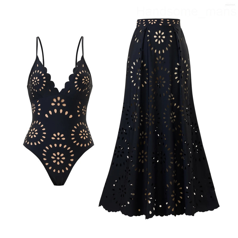 Womens Swimwear Sexy Bikini Set 2025 Women Hollow Out One Piece Swimsuit And Skirt Beachwear Luxury Bathing Suit Summer Dress