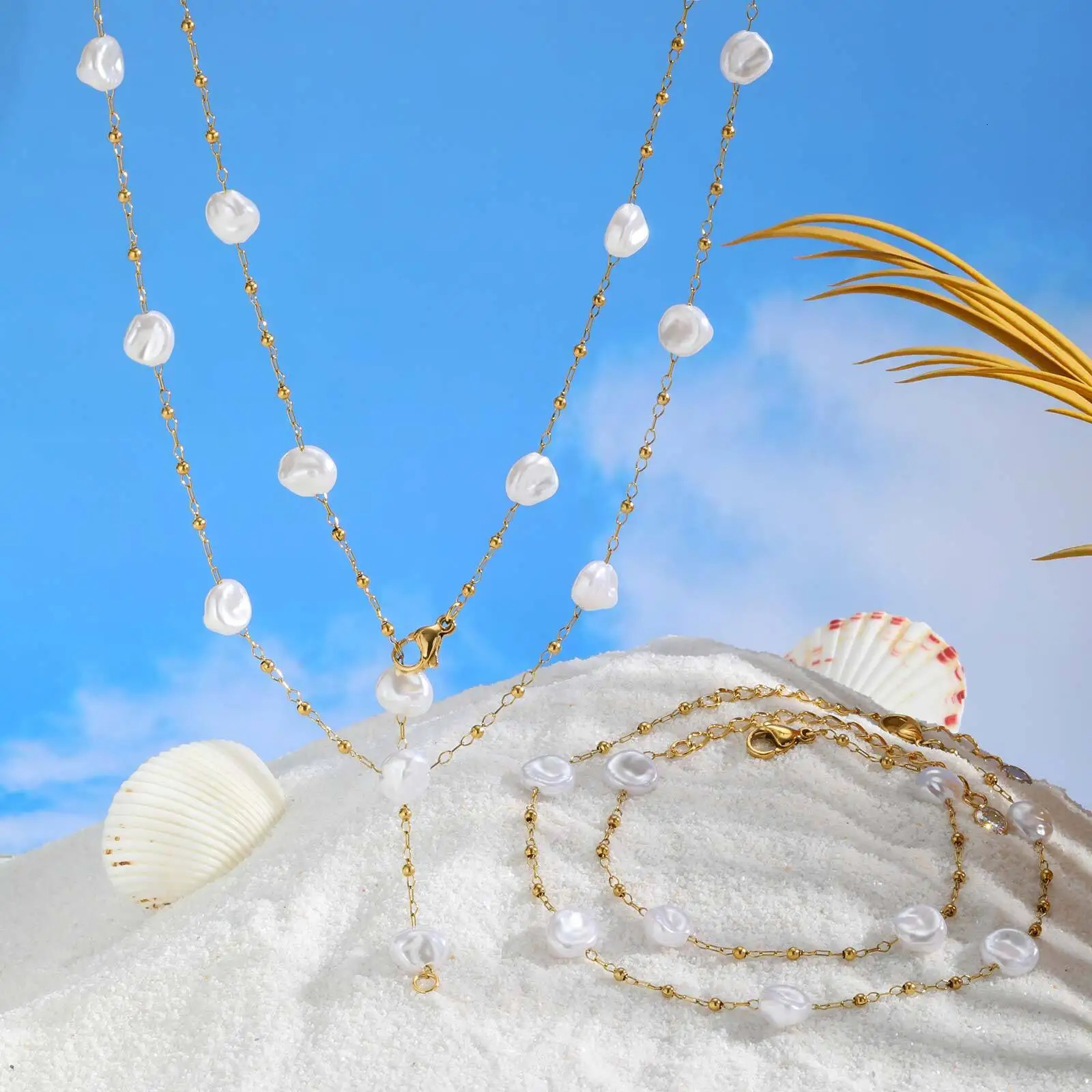 Waterproof Pearl Anklet Stainless Steel Anklets Beads Link Chain Adjustable Fashion Jewelry for Women Mom Wife Girlfriend 250617