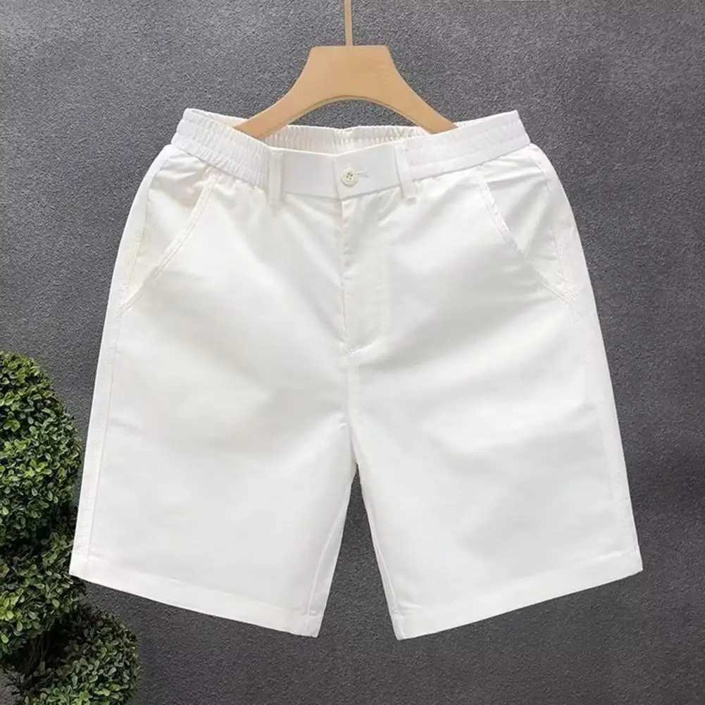Men Elastic Waist Shorts Mens Summer Casual Shorts Mid-rise Elastic Waistband Beach Shorts Solid Color Straight Wide Leg Loose W250621