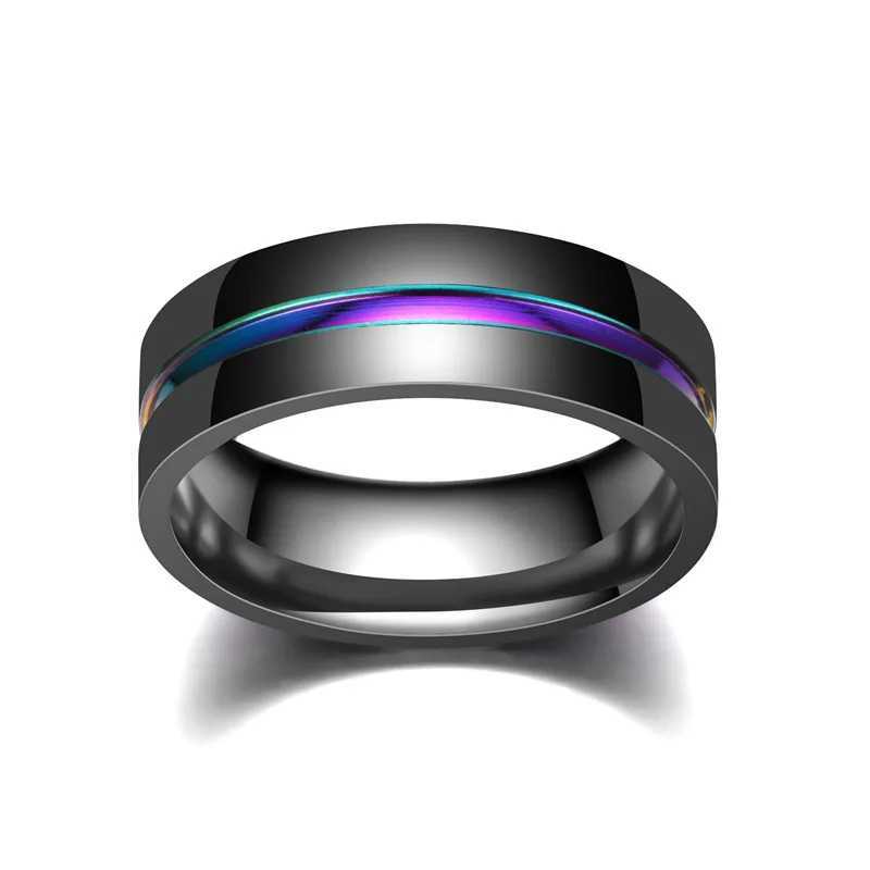 8MM Black Titanium Ring for Men Boys Simple Stainless steel Rings Trendy Rainbow Groove Rings Jewelry Accessories Gifts V250620