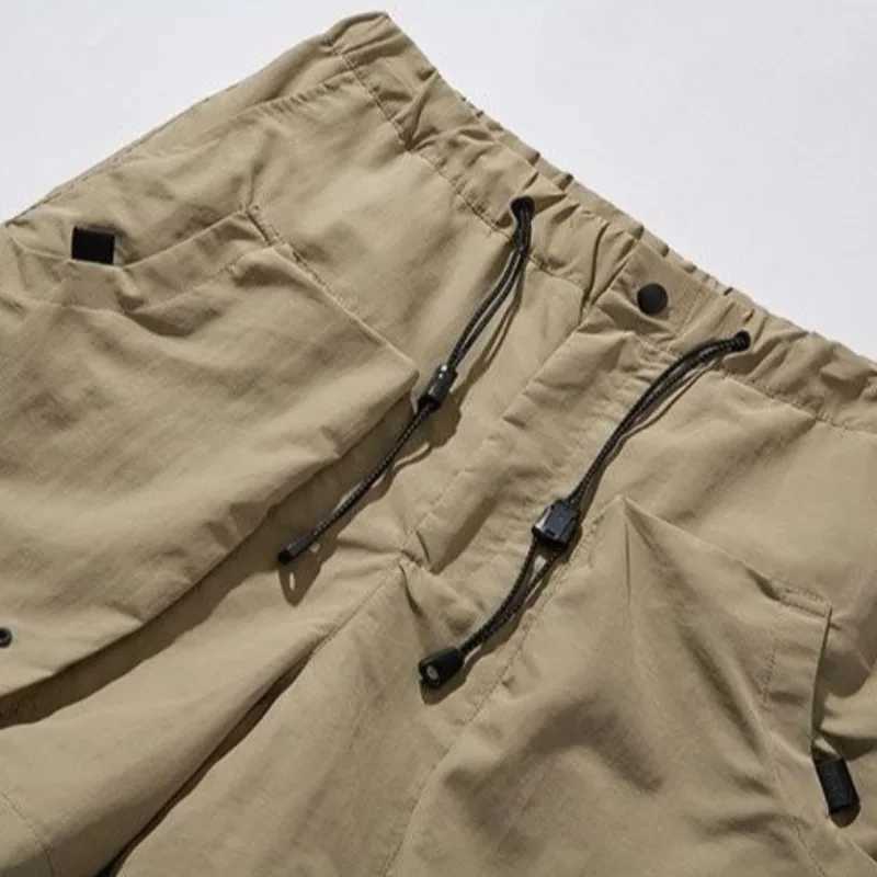 Loose Mens Cargo Shorts Black Elastic Waist with Draw String Male Short Pants Luxury Y2k Cotton Japanese Street Style Summer W250621