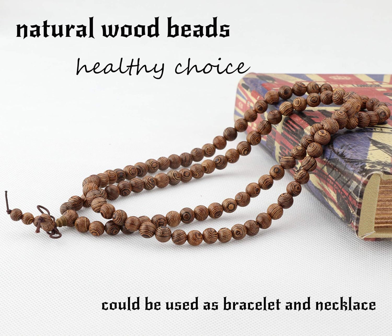 108 Mala Bead Bracelets 8MM Tibetan Buddha Wood Beaded Ward Off Evil Sandalwood Link Wrist Necklace Chain Bracelets Multilayer Buddhist Prayer Strand 