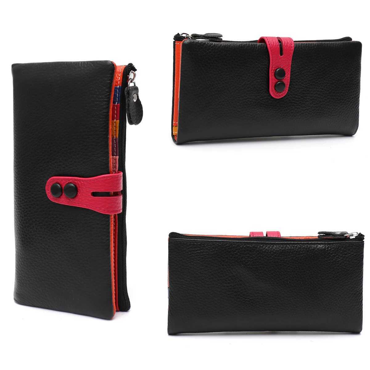 Design Women Real Cowhide Bifold Long Wallet Colorful Leather Multi Cardholder Coin Purse Daily Portable Fits Phone Z250621