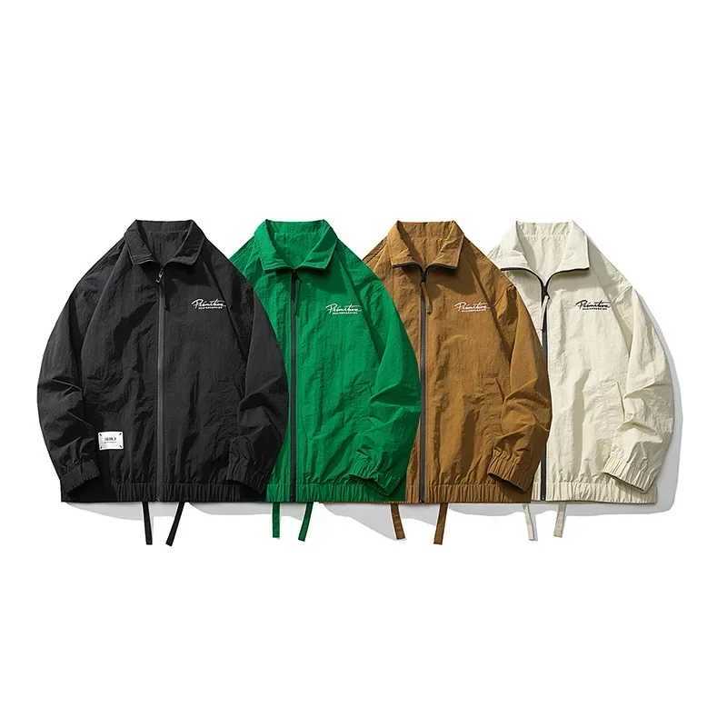 Men Hip Hop Streetwear Jacket Coat Retro Color Green Patchwork Harajuku Jacket Windbreaker Oversized Track Jacket Pocket Autumn XJ250621