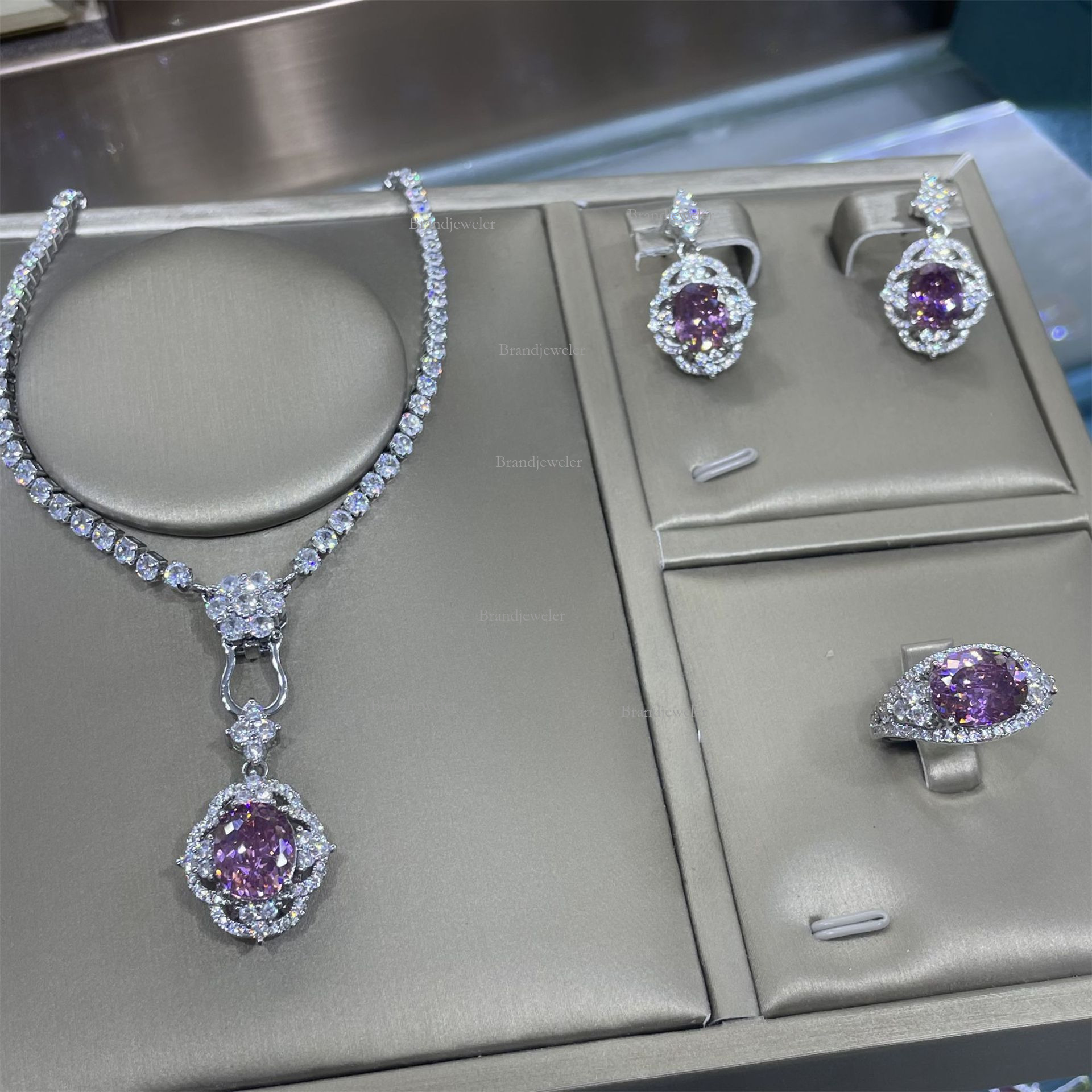 Cover Free Delivery 25 Designer Necklace New Model Starry Sky Cut Dried Rose Three-piece Set Full Diamond Luxurious Open Ring For Women Elegant Pendan