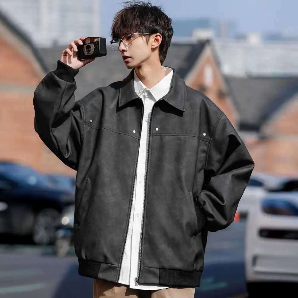 2025 Retro Mens Jacket Maillard Brown Leather Jacket Handsome American Style High Street Zipper Leather Jacket Mens Windbreaker XJ250621