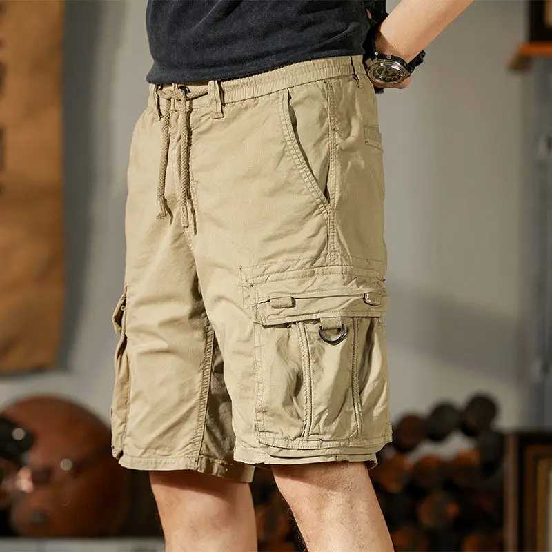 With Pockets Mens Short Pants Elastic Waist Mens Cotton Cargo Shorts Harajuku Loose Big and Tall Vintage Wide Summer Casual Y2k W250621