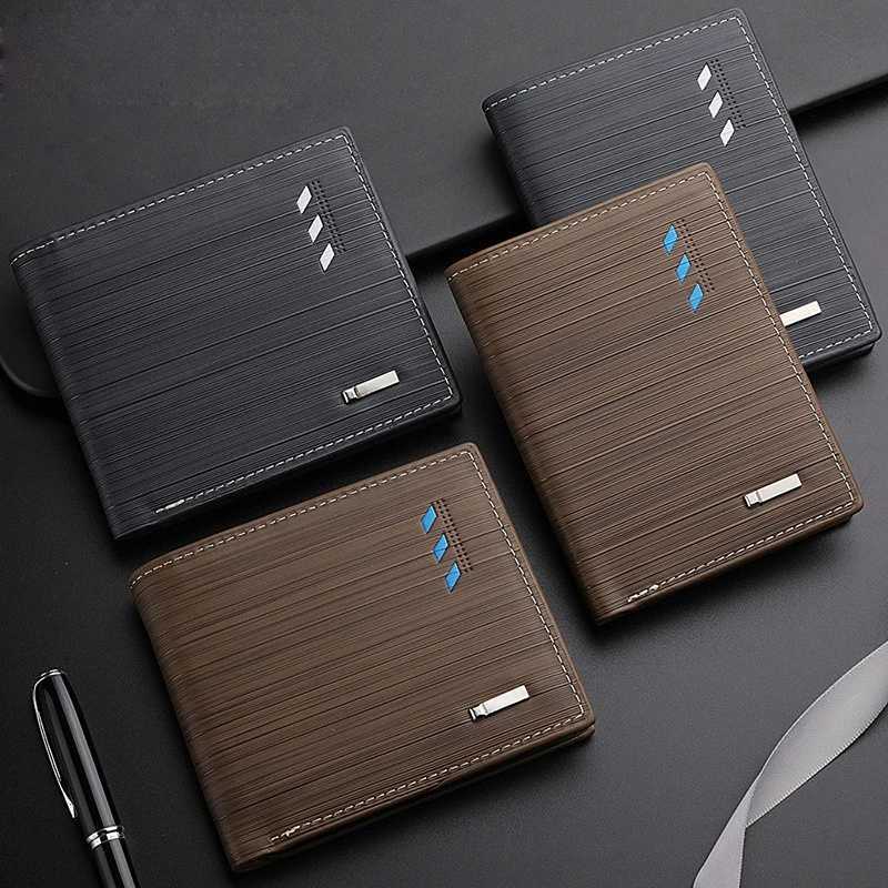 Business Mens Short Wallet Microfiber Synthetic Leather Short Wallets Men Stripe Male Purse Coin Pouch Multi-functional Cards Z250621