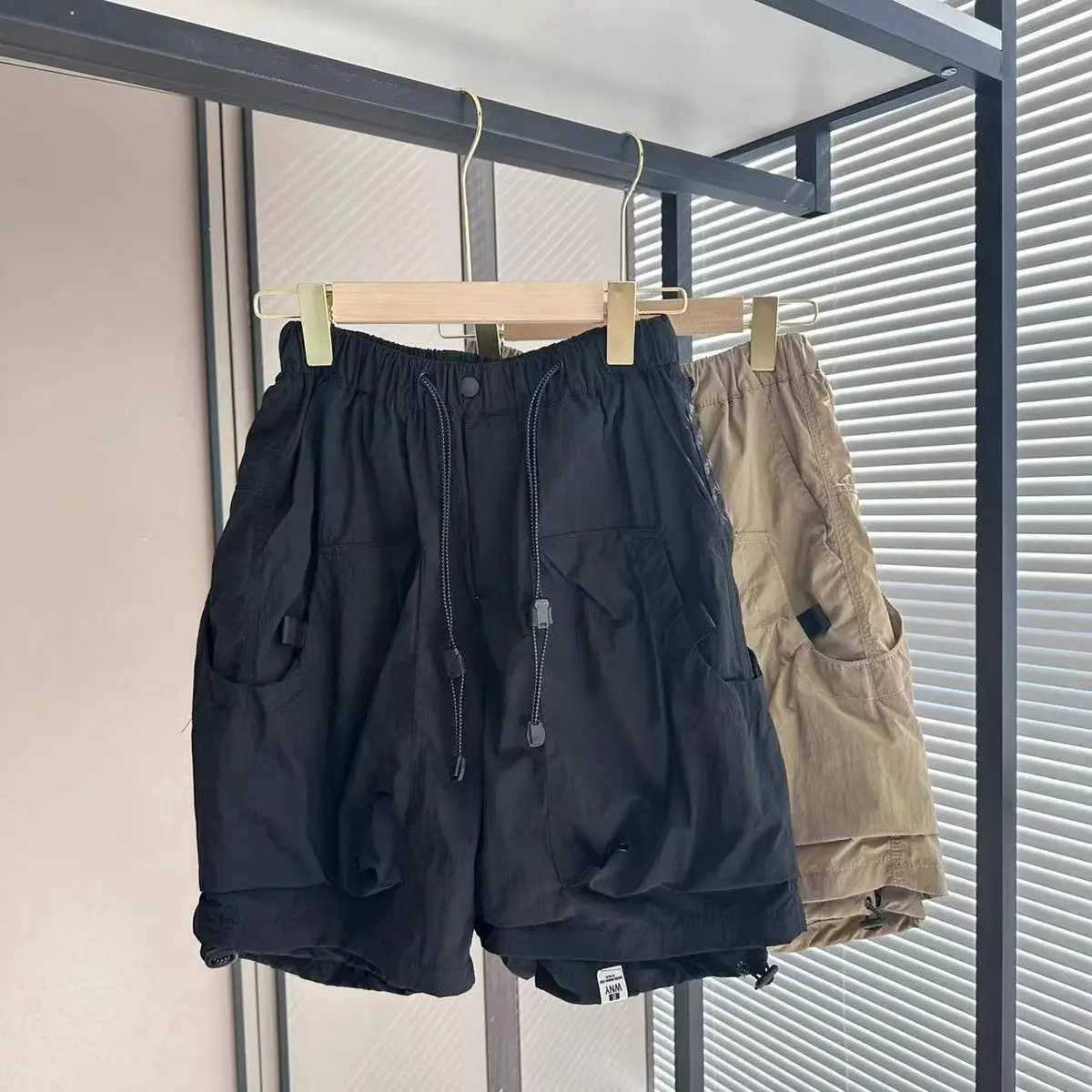 Male Short Pants Multi Pocket Khaki Loose Elastic Waist Mens Cargo Shorts Wide Japanese Street Style Streetwear Comfortable Y2k W250705