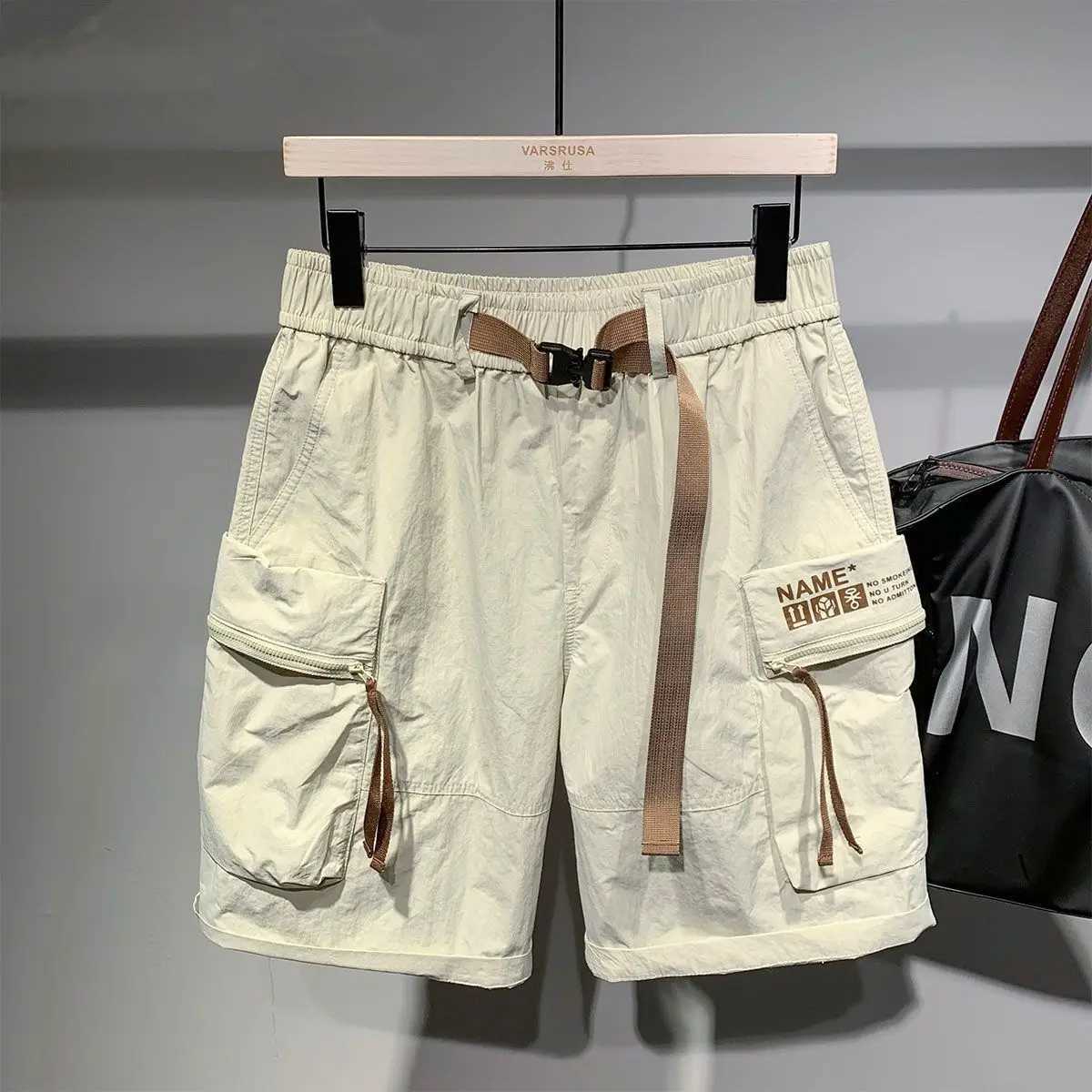 Male Short Pants Hip Hop With Zipper Blue Mens Cargo Shorts Printed Streetwear Clothing Vintage Large And Tall New In Nylon W250705