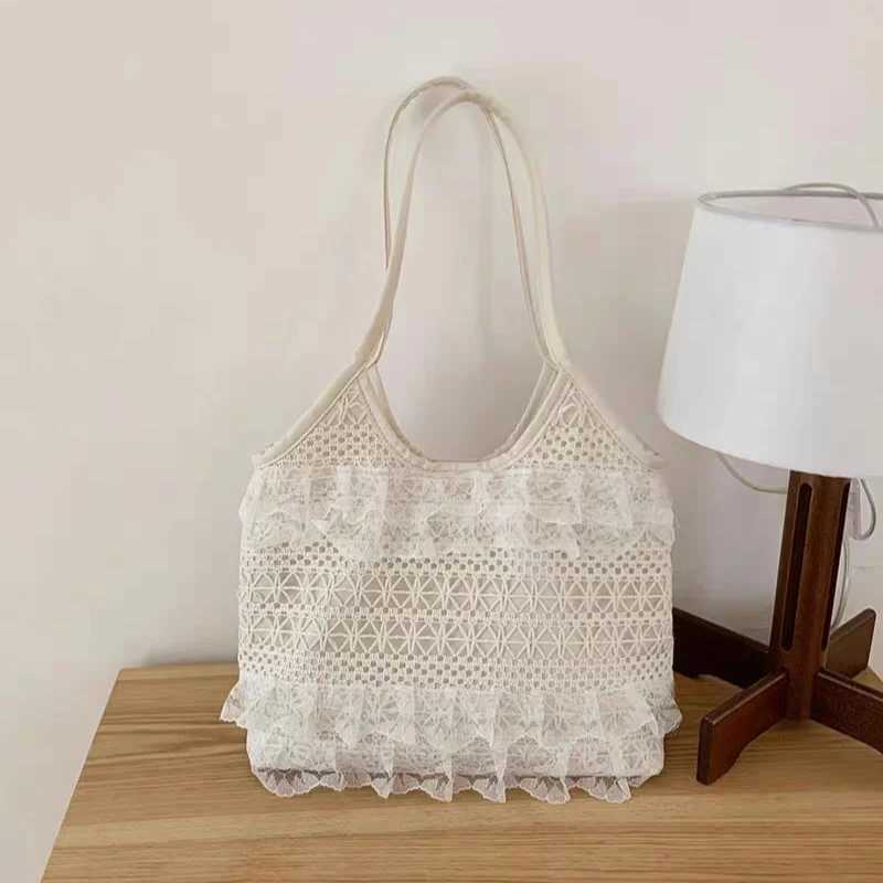 New Summer Casual Vacation Backpack Large Capacity Lace Shoulder Tote Bag Hollow Beach Bag with Ethereal Design XJ250620