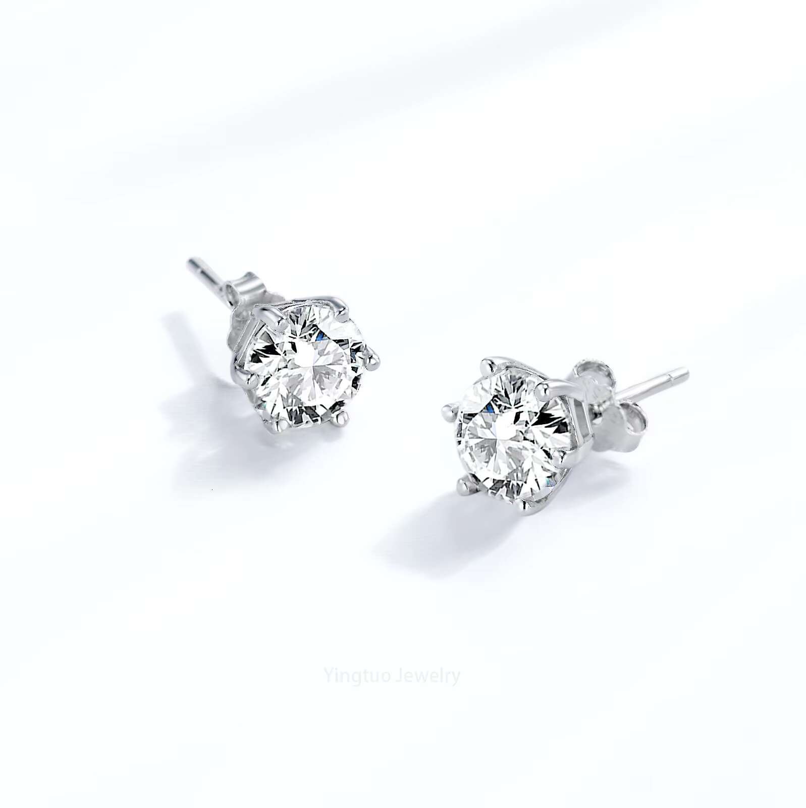 Wholesale 3MM/4MM/5MM/6MM S925 Silver Six Claw Earrings 18K Gold Earrings D Color Vvs Moissanite Women Earrings