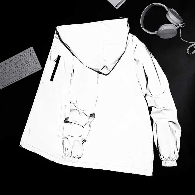 Fashion Brand Reflective Jacket for Men and Women Hooded Windbreaker Coat with Pockets for Running Cycling Hiking Zipper Hooded Jackets XJ250621