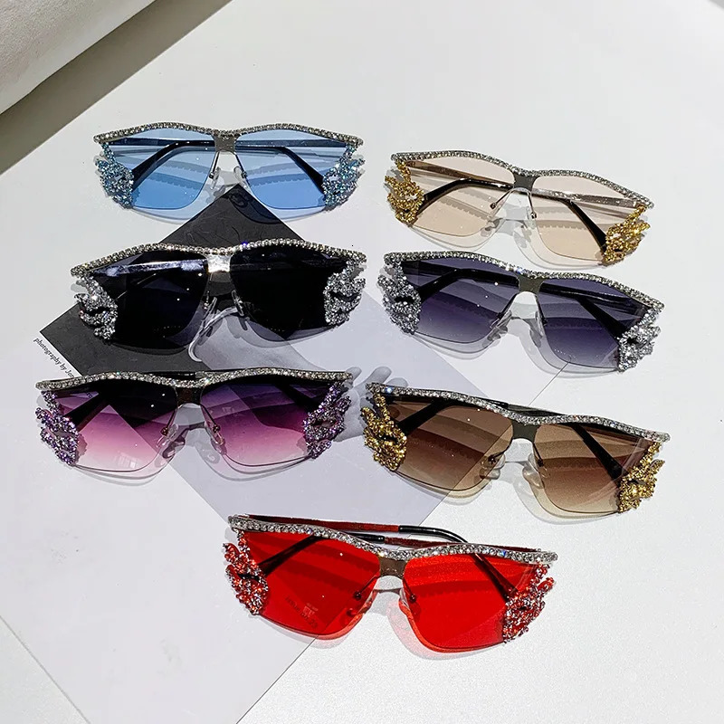Vintage y2k Diamond Sunglasse For Female Rimless Sun Glasses Metal Punk Crystal Shade UV400 250617
