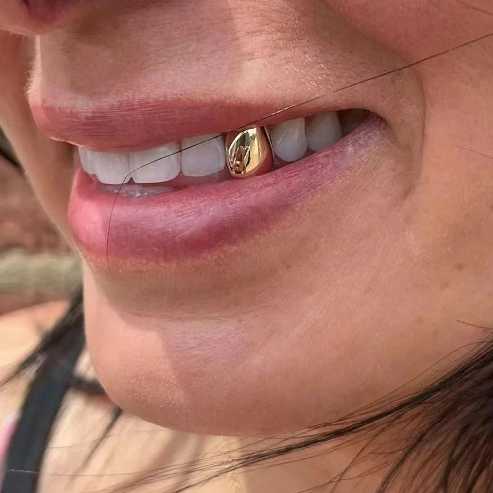 RACHELZ Classic Single Glossy Teeth Gold Silver Rose Color Tooth Caps For Women Men Jewelry Halloween Cosplay Gift 250613 - view 6