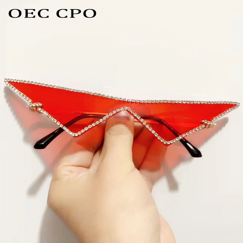 Diamonds Fashion Sunglasse Women Rimless One Piece Sun Glasses Female Rhinestone Goggle Punk Triangle Eyewear UV400 250617