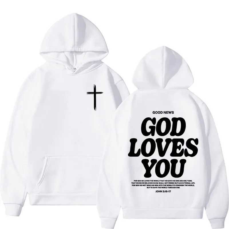Harajuku Aesthetic Christian Jesus Church Hoodie Bible Verse God Loves You Hooded Mens Women Vintage Sweatshirts Streetwear Y2K XJ250621