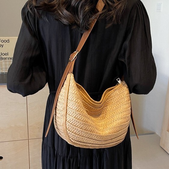 Free shipping designer Bag 2025 New Patchwork Woven Bag Shoulder Bag Straw Bag Summer Beach Bag Seaside Underarm Bag Dumpling Bag