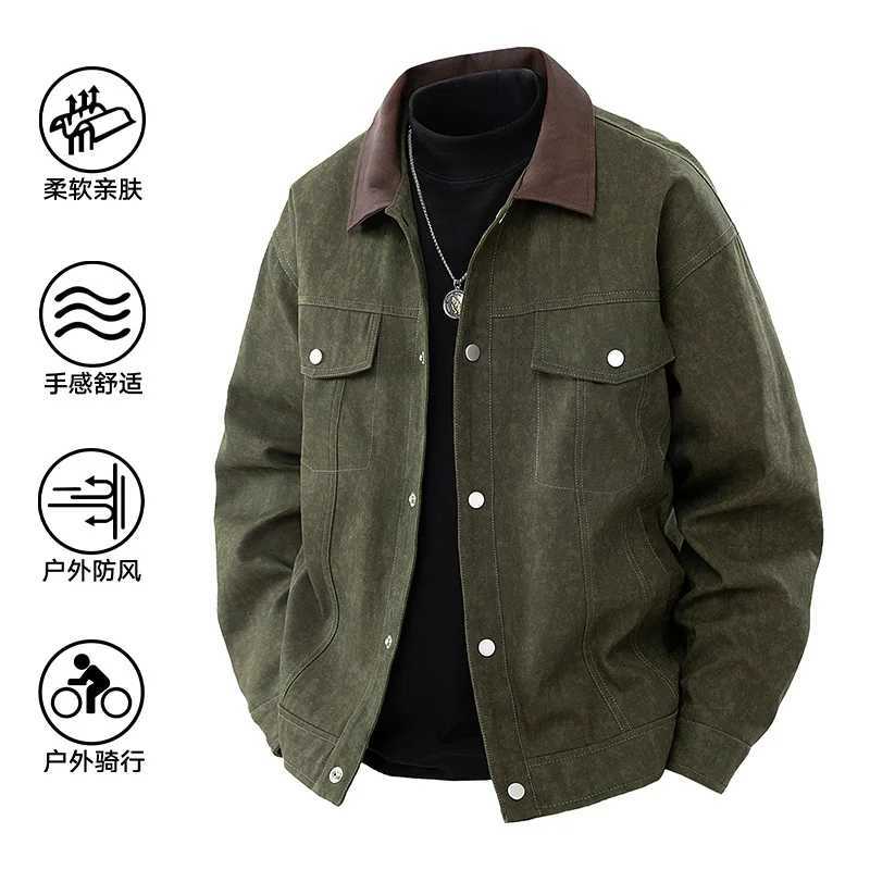 2025 Spring New Fashion Brand Fashion Casual Jacket Mens Windproof Waterproof Jacket Wash Tie Dyed Cotton Vintage Leather Lapel XJ250621