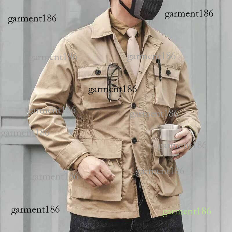 Safari Jacket Men Tactical Windbreaker Outdoor Multi-pocket Vintage Casual Coats Spring Autumn Army Camo Ameki Hunter 9df