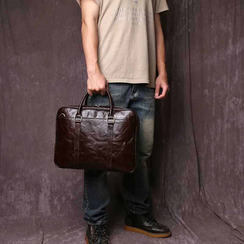 JLFGPJ Tree Cream Top Layer Cowhide Large Capacity Handbag Mens Genuine Leather Business Fashion Crossbody Briefcase Z250621