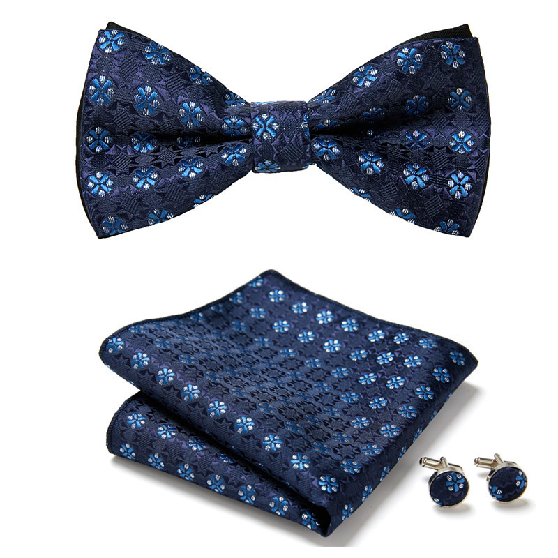 Black Floral Solid Self Tie Bow Tie Men Fashion Butterfly Silk Formal Business Wedding Party Bowtie Handkerchief Set DiBanGu 241225