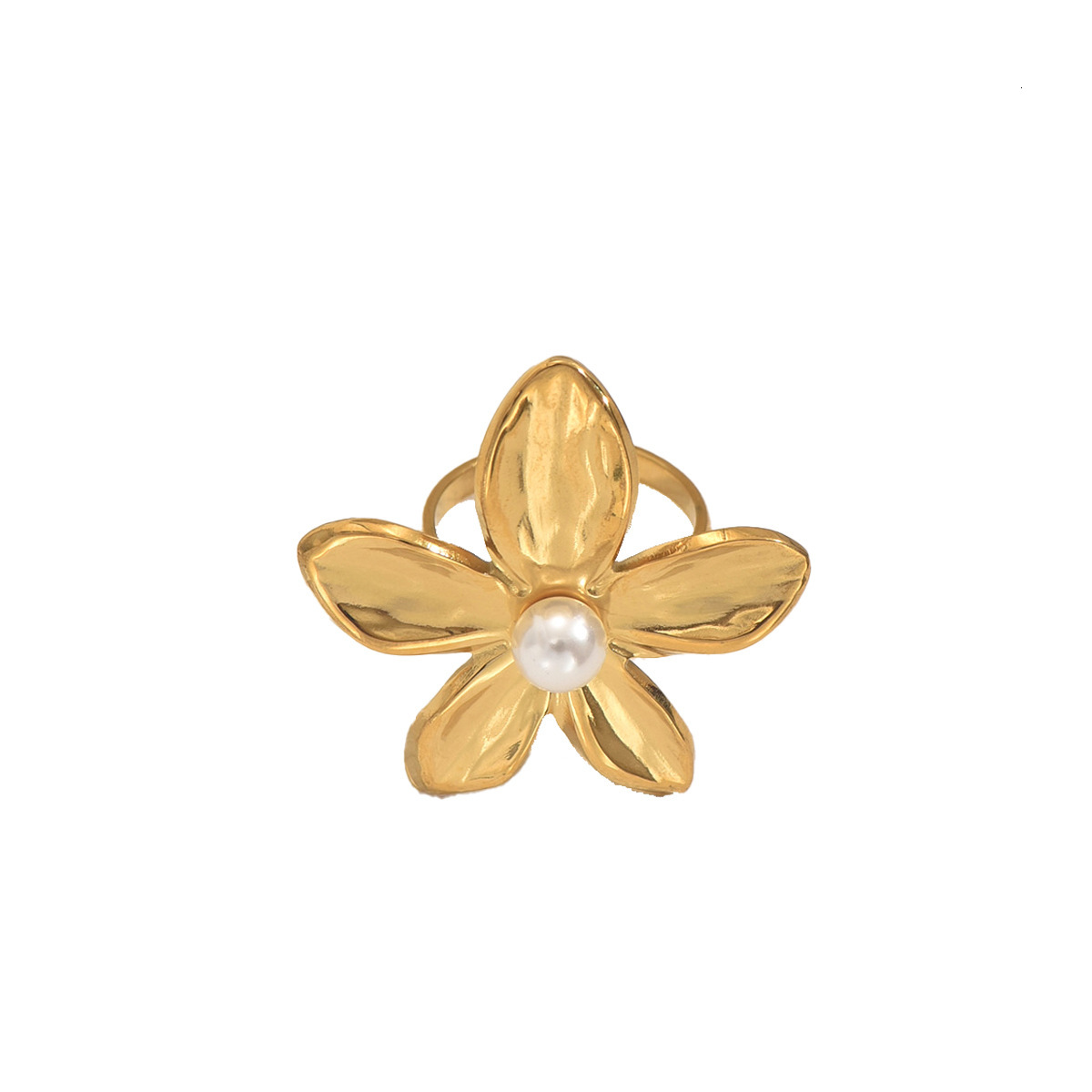 Style Women's Floral Inlaid Pearl Design Hlow Versatile Index Finger Ring