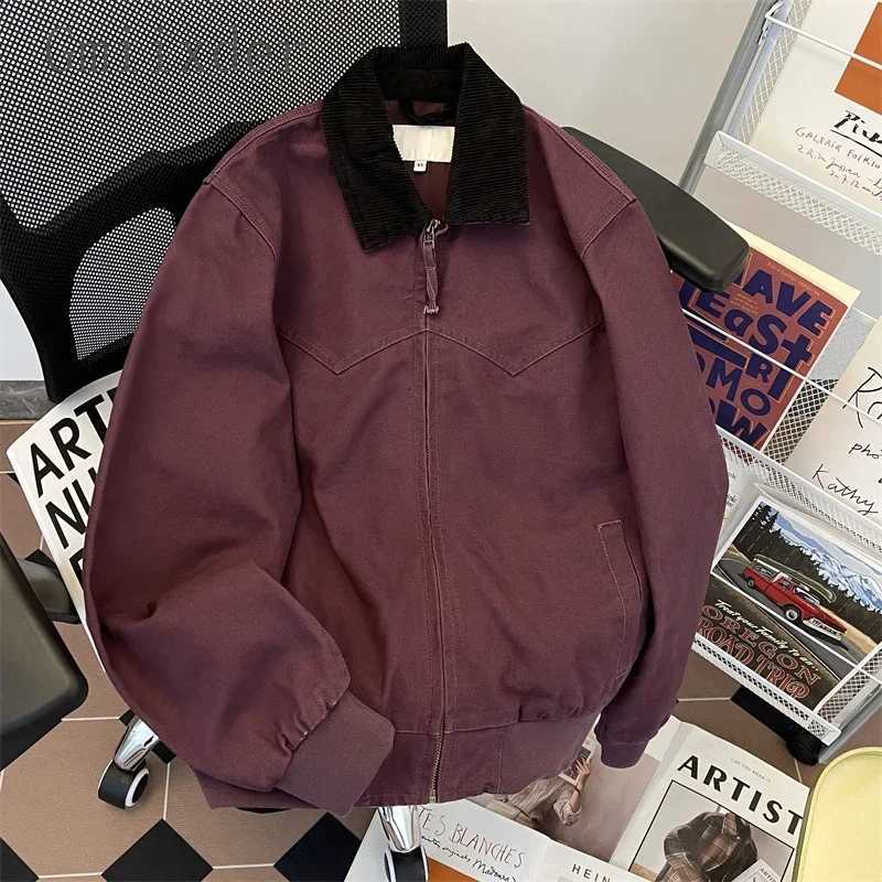 American Casual Workwear Jacket Mens Autumn Cleanfit Retro Lapel Zipper Up Coat Unisex Oversized Motorcycle Patchwork Jacket XJ250621