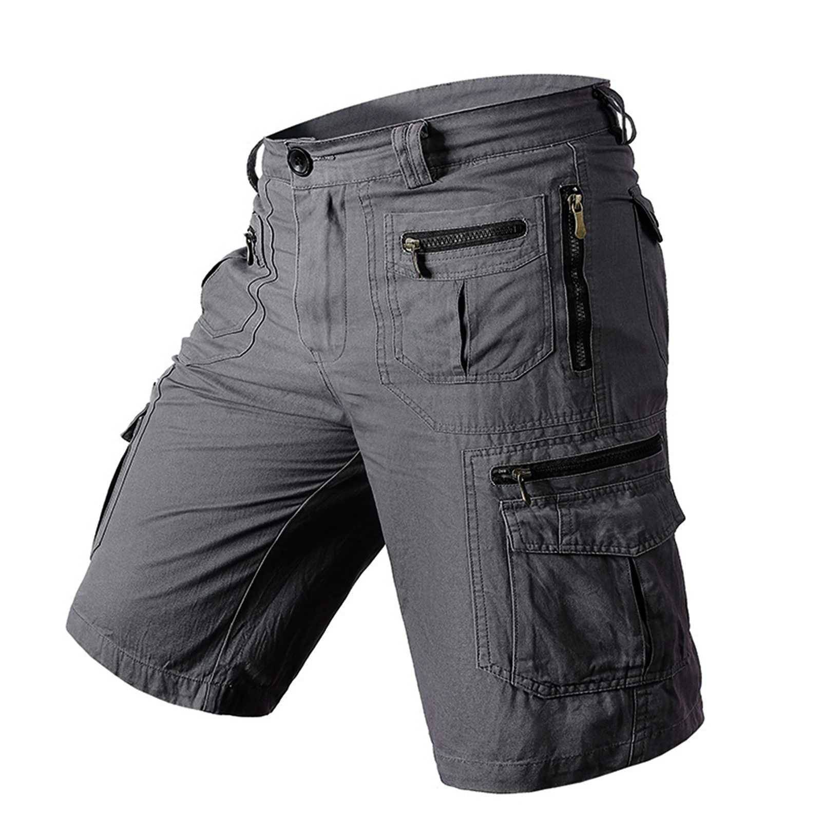 Trendy Drawstring Cotton Camouflage Print Multi Pockets Cargo Pants Loose Type Men Cropped Pants Daily Clothes W250621