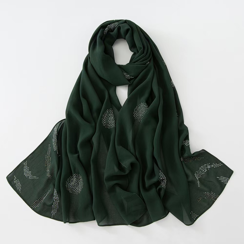 T1029 Pearl Chiffon Hot Diamond Scarf Four Seasons Long Women's Hijab Shawl