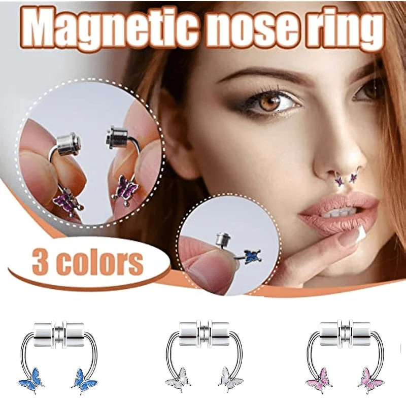 1/2/3Pcs Butterfly Magnetic Nose Ring Septum Ring Faux Nose Septum Rings Non-Pierced Clip On Nose Rings for Women Men 250617