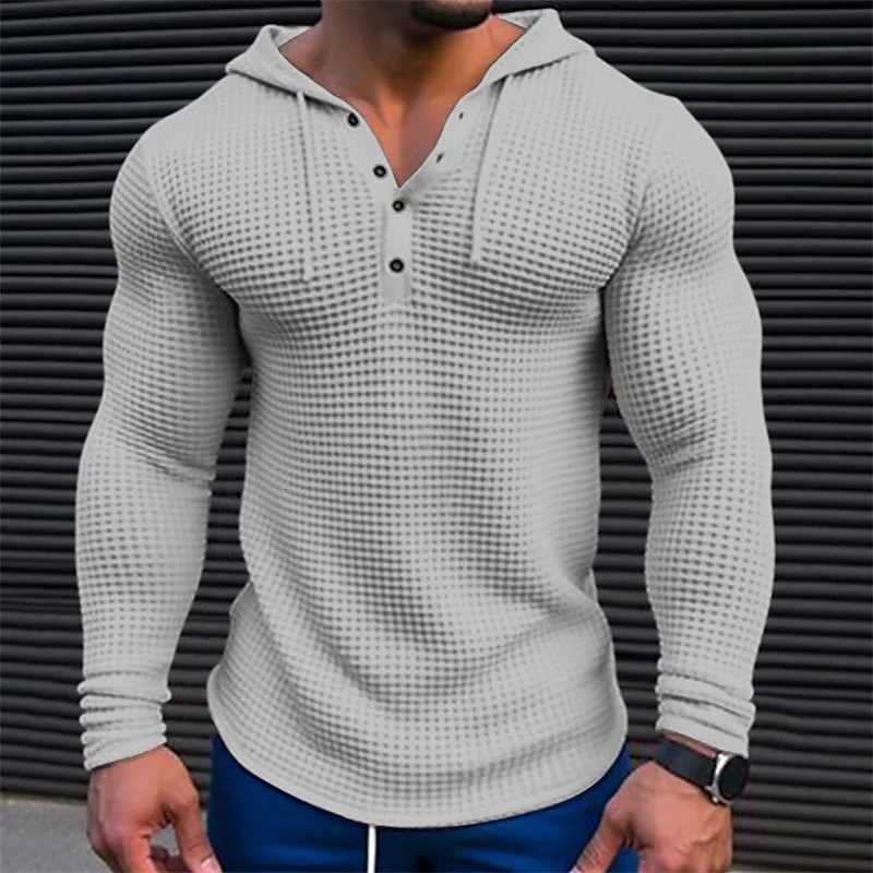 Mens Pullover Casual Long Sleeve T-shirt Waffle Slim Tops sweat-shirt Solid Color Comfortable Mens Outdoor Streetwear M-3XL Z250621