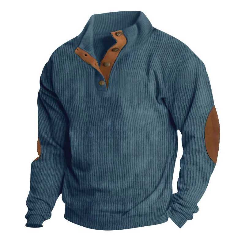 Mens Pullover Outdoor Casual Buttoned Stand Collar Long Sleeve Pit Strip Corduroy Sweatshirt Autumn Winter Fashion Z250621