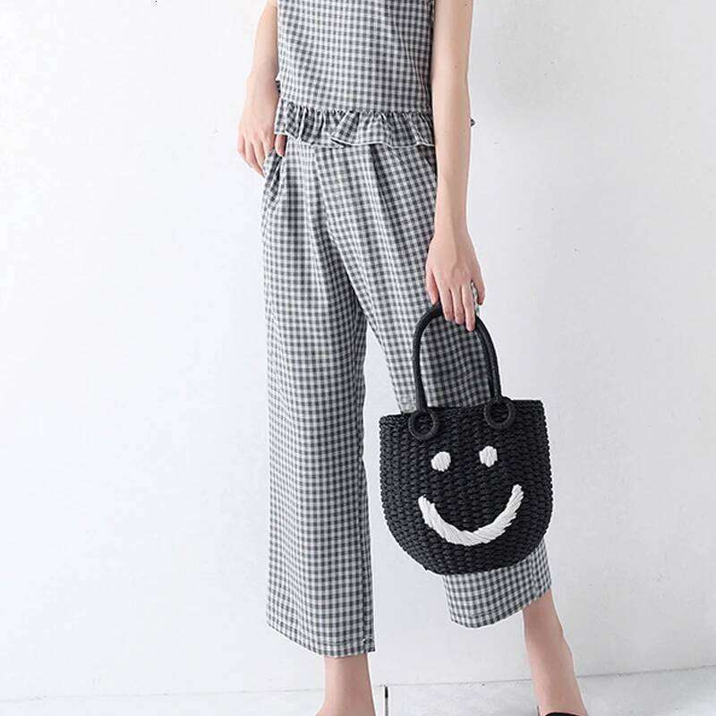 Straw Smiley Bucket Kawaii Pouch Summer Handbag Woven Beach Bag