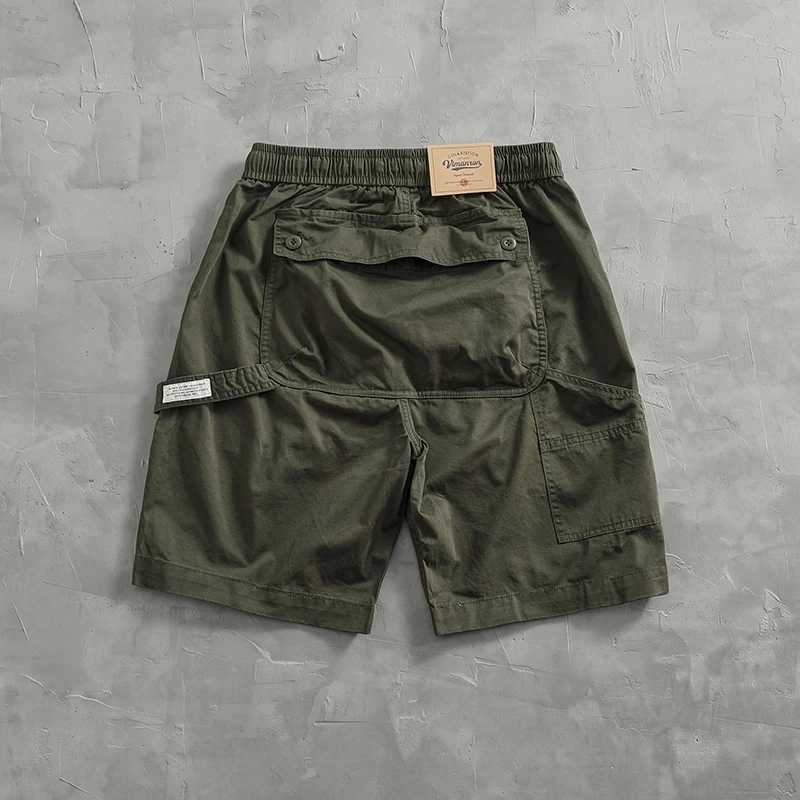 Summer New American Retro Elastic Waist Woven Cargo Shorts Mens 00% Cotton Functional Loose High Street Youth Five-point Pants W250621