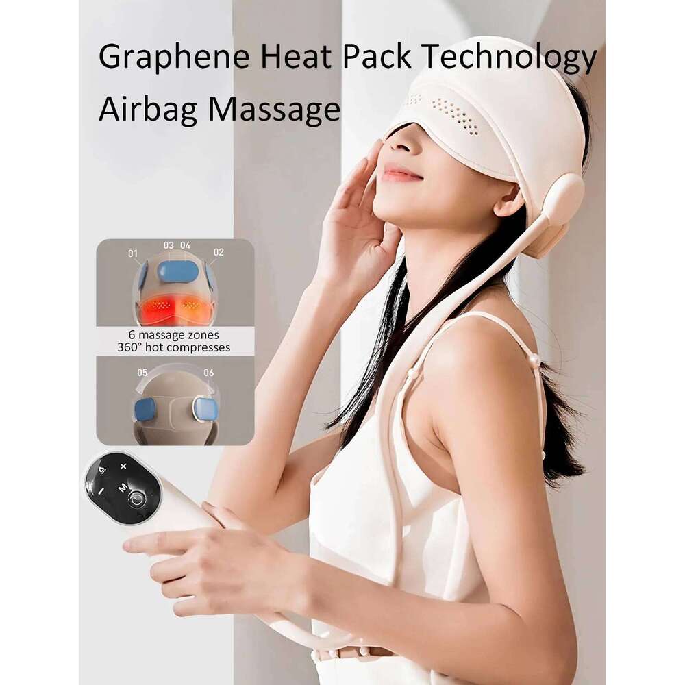 360° Air Bag Head Deep Relax Scalp&Eye Massager With Heat Compression 2000Mah Rechargeable Migraine Caps Sleep Aid